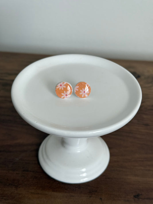 Resin Stud - Orange flowers