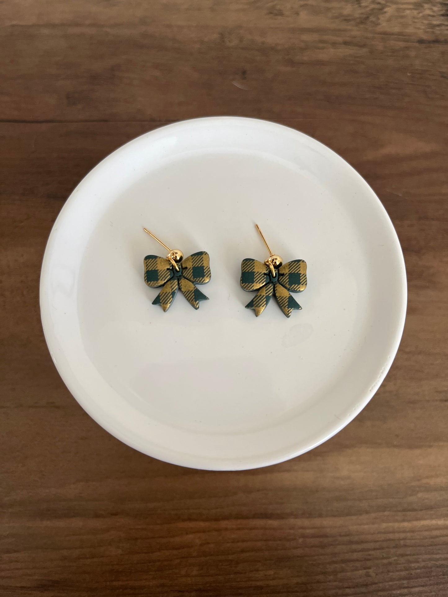 Green + Gold Plaid Bow Dangle