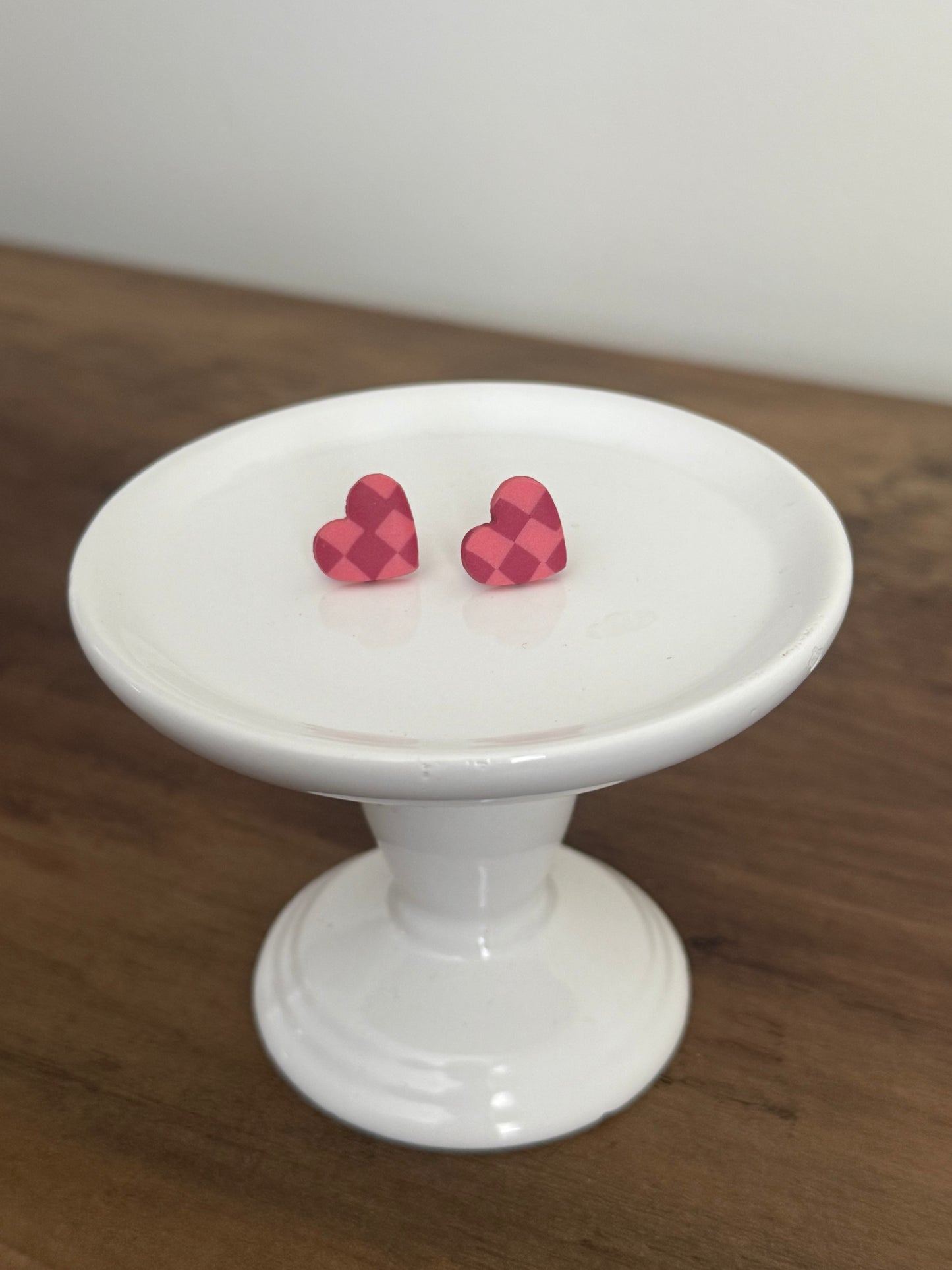 Red & Pink Checkered Heart Stud